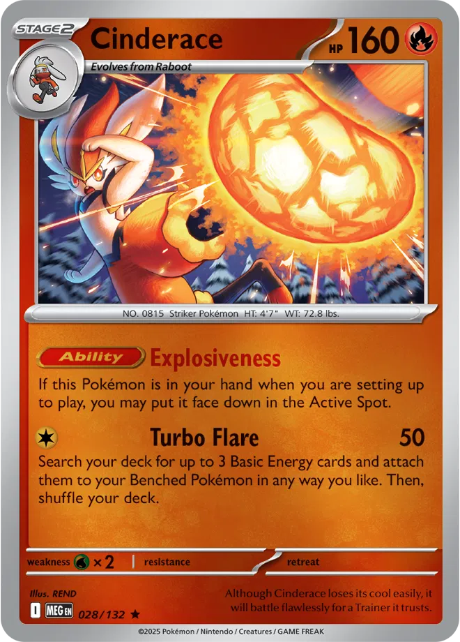 Cinderace Mega Evolution Rare • 028/132 Reverse Holofoil