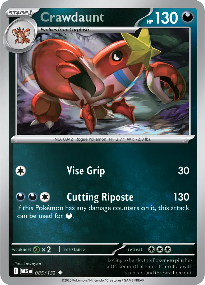 Crawdaunt Mega Evolution Uncommon • 085/132 Reverse Holofoil