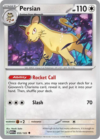 Persian SV: 151 Uncommon • 053/165 Reverse Holofoil