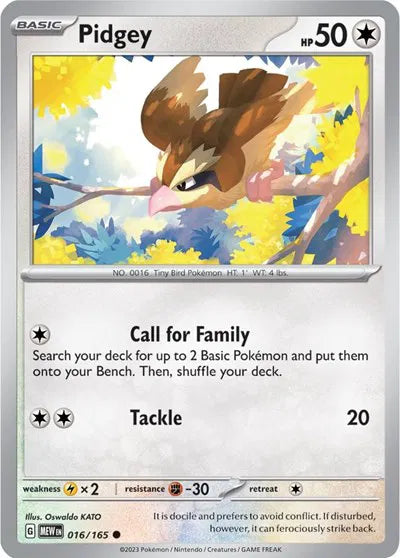 Pidgey SV: 151 Common • 016/165 Reverse Holofoil