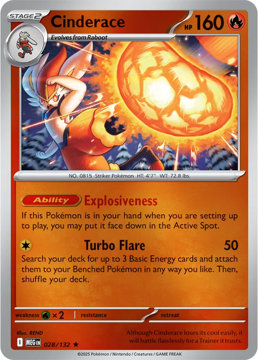 Cinderace Mega Evolution Rare • 028/132 Reverse Holofoil