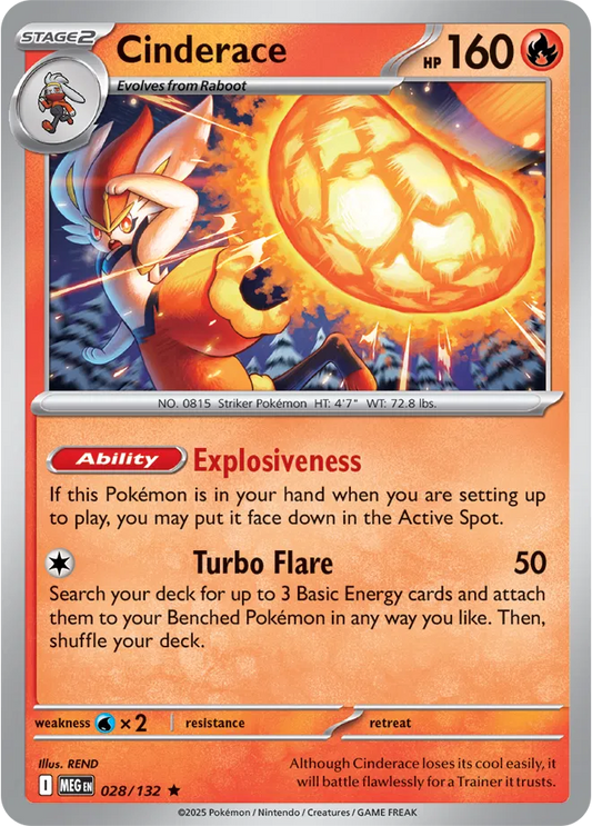 Cinderace Mega Evolution Rare • 028/132 Holofoil