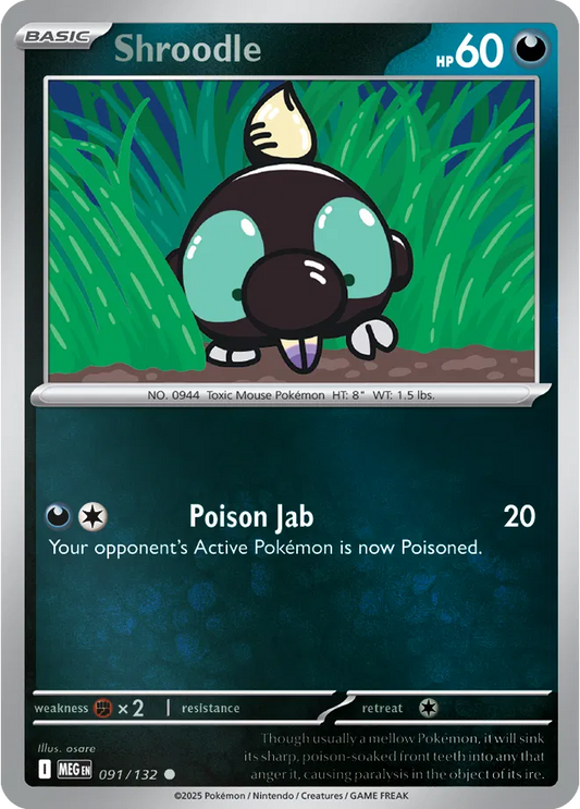 Shroodle Mega Evolution Common • 091/132 Reverse Holofoil