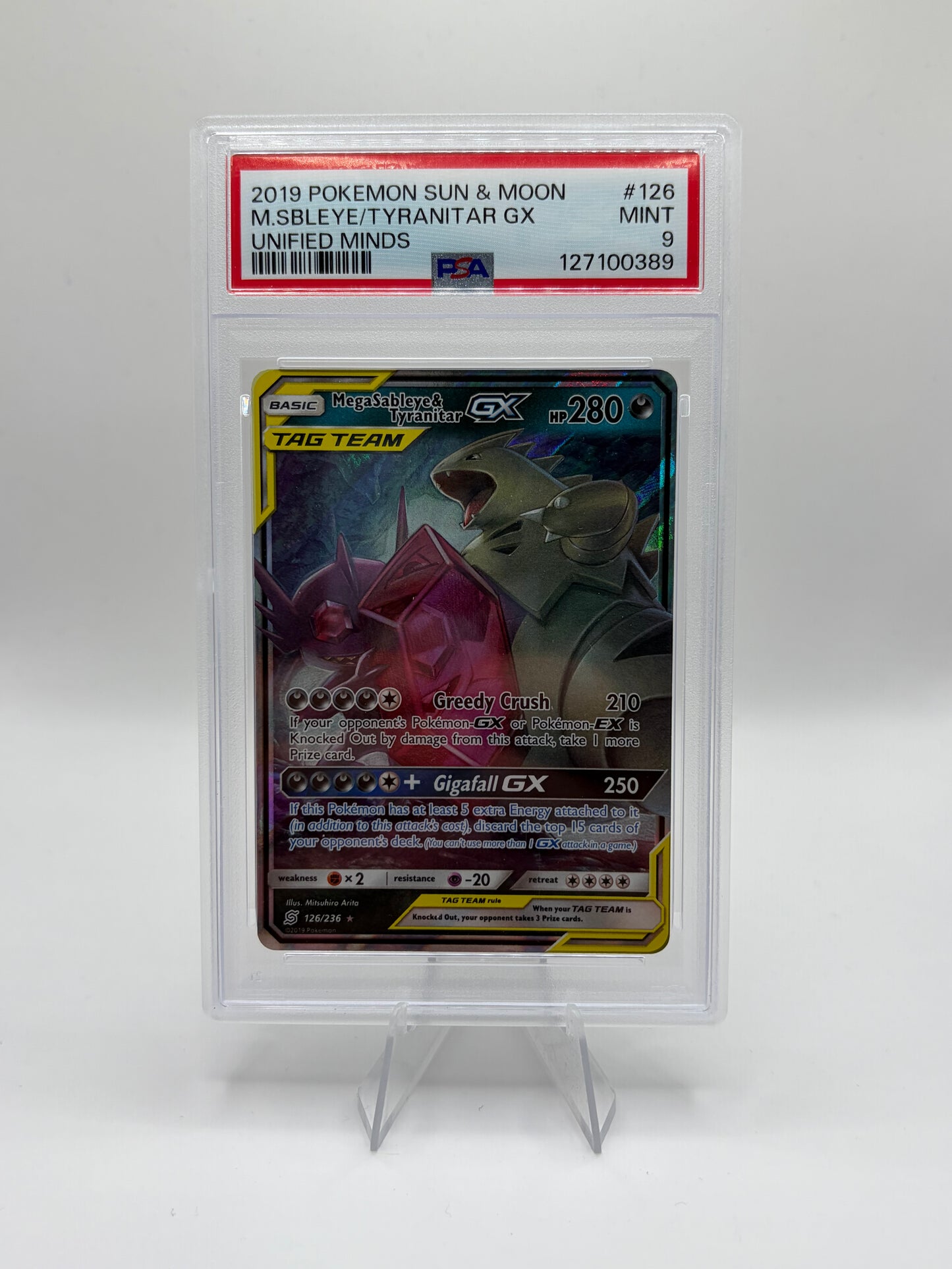 Mega Sableye & Tyranitar GX Unified Minds Ultra Rare PSA 9