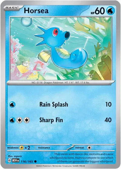 Horsea SV: 151 Common • 116/165 Reverse Holofoil