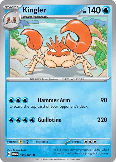 Kingler SV: 151 Uncommon • 099/165 Reverse Holofoil