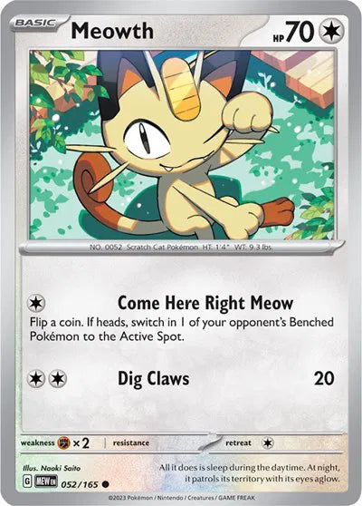 Meowth SV: 151 Common • 052/165 Reverse Holofoil