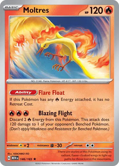 Moltres SV: 151 Rare • 146/165 Reverse Holofoil