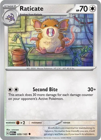 Raticate SV: 151 Uncommon • 020/165 Reverse Holofoil