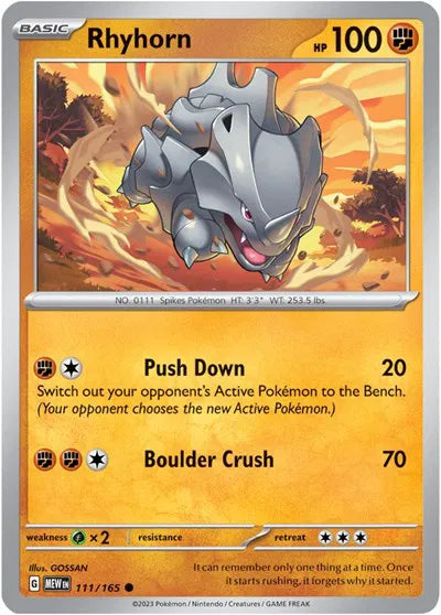 Rhyhorn SV: 151 Common • 111/165 Reverse Holofoil
