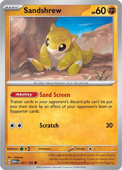 Sandshrew SV: 151 Common • 027/165 Reverse Holofoil