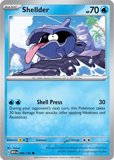 Shellder SV: 151 Common • 090/165 Reverse Holofoil