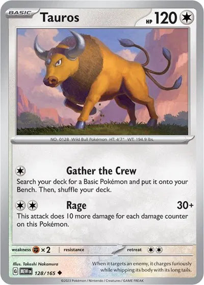 Tauros SV: 151 Uncommon • 128/165 Reverse Holofoil